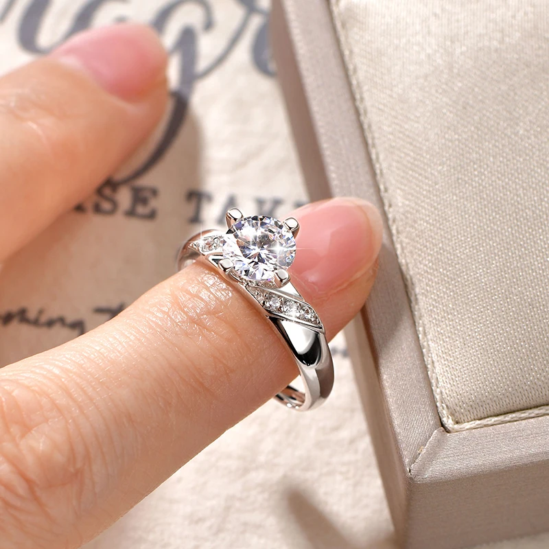 14K Vergoldeter CZ Labor-Diamant Versprechen-Ring 7mm Rundschliff Kubischer Zirkonia Hochzeits-Verlobungsringe für Frauen – Detail 20
