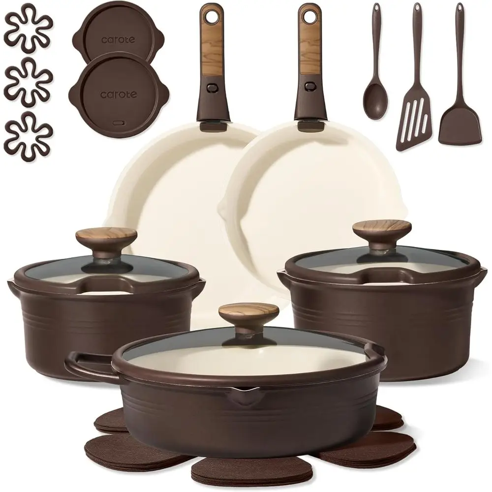 

Набор титановой посуды из 22 предметов с антипригарным покрытием и съемными ручками, безопасный для использования в посудомоечной машине и духовке