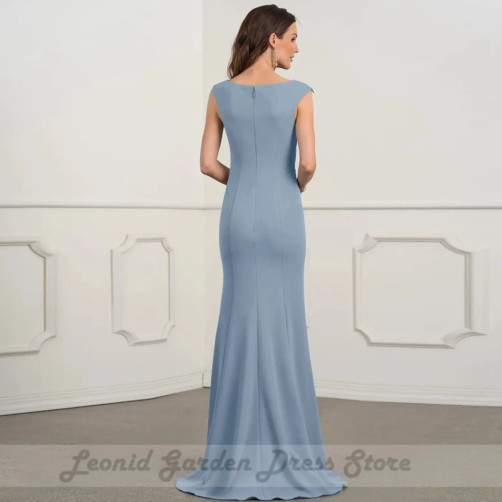 Vestidos azules De cuello cuadrado para madre De la novia, Vestido De sirena largo hasta el suelo, sin mangas, Apliques De encaje