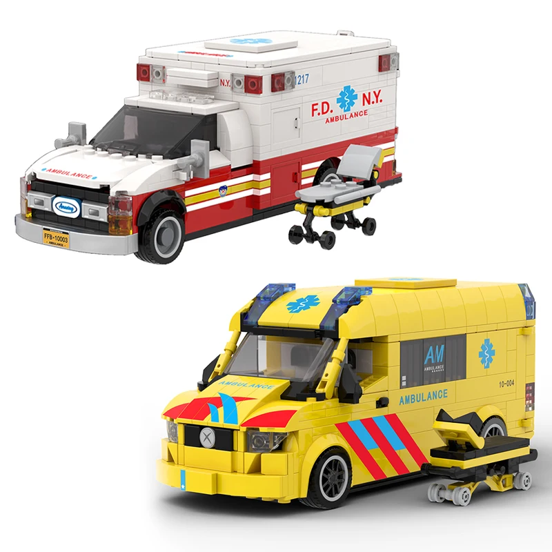 

1:32 американская/европейская скорая помощь с тележкой, строительные блоки, модель, комплект, образовательная сборная игрушка, детские креативные рождественские подарки