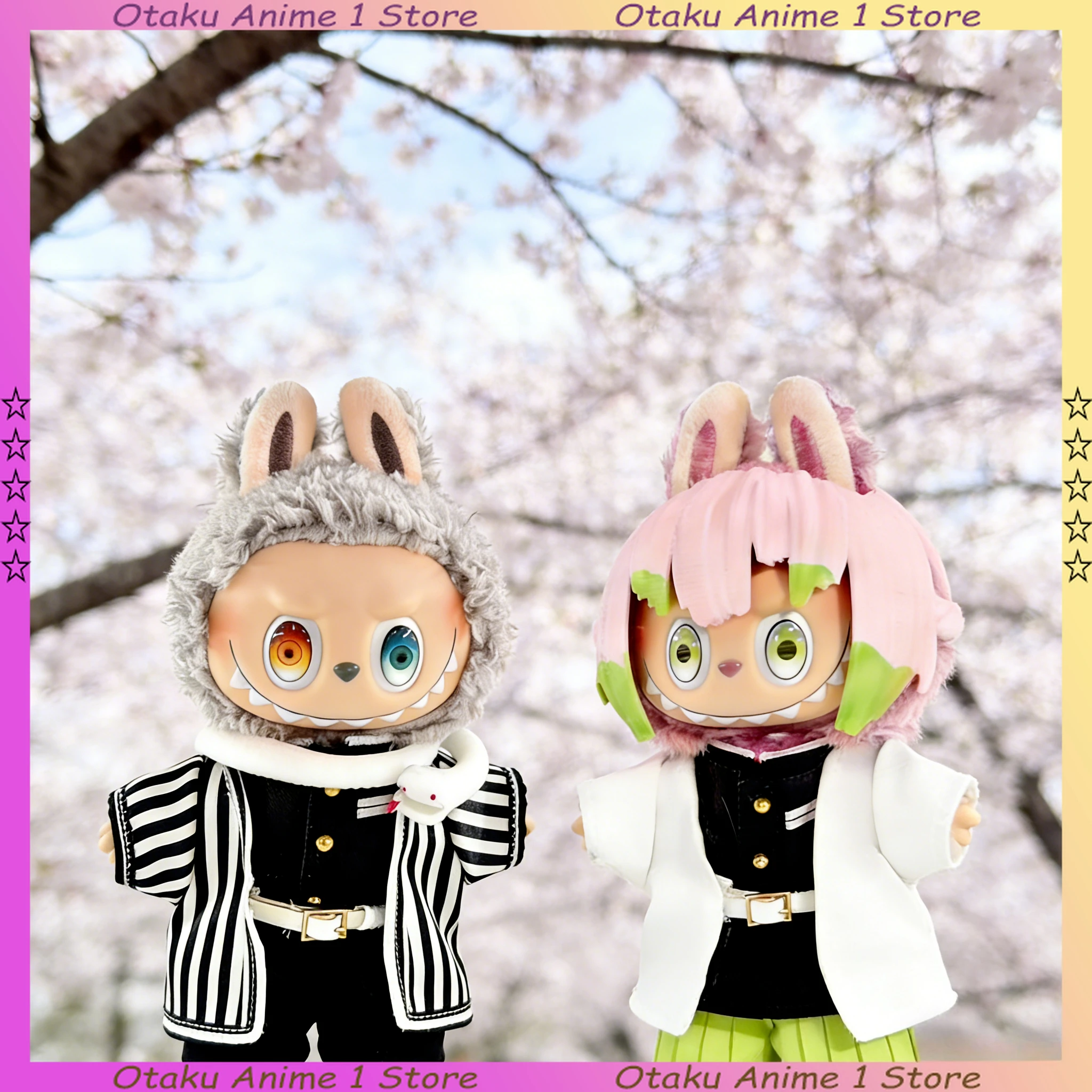 New Labubu 3.0 Clothes Luxury Demon Slayer Obanai Mitsuri Outfit with Wig Mini Plush Doll Clothing Fashion Doll Accessories Gift
