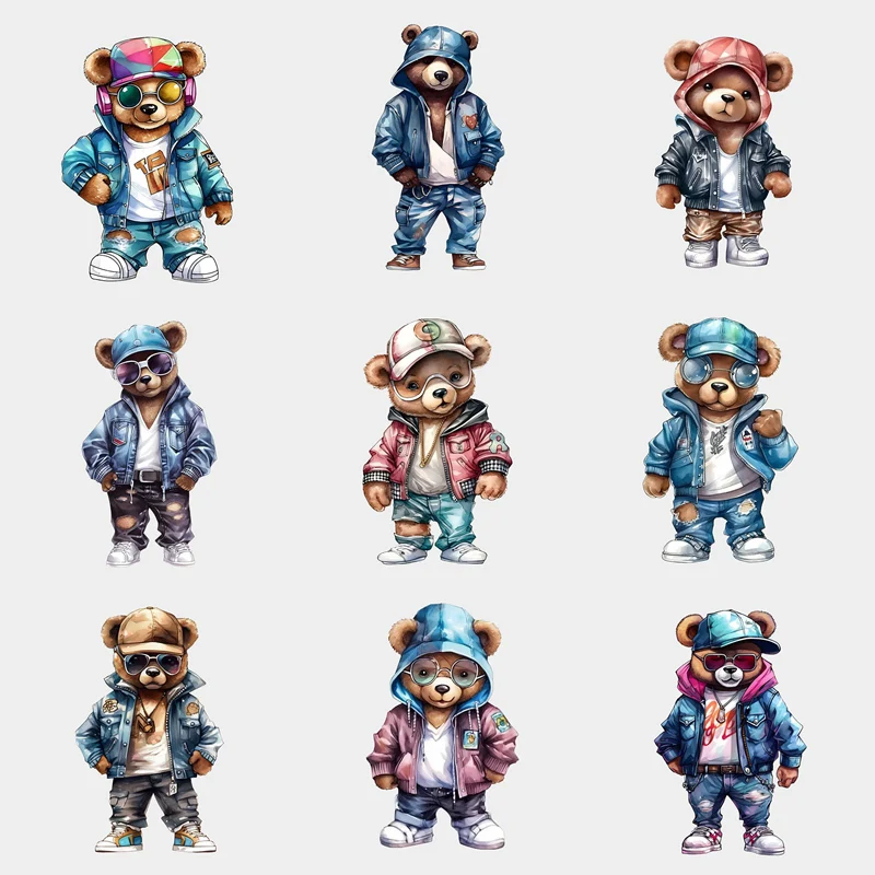 Iron coat patch color bear cartoon casual men\'s T-shirt hoodie DIY jacket patch DTF sticker washable