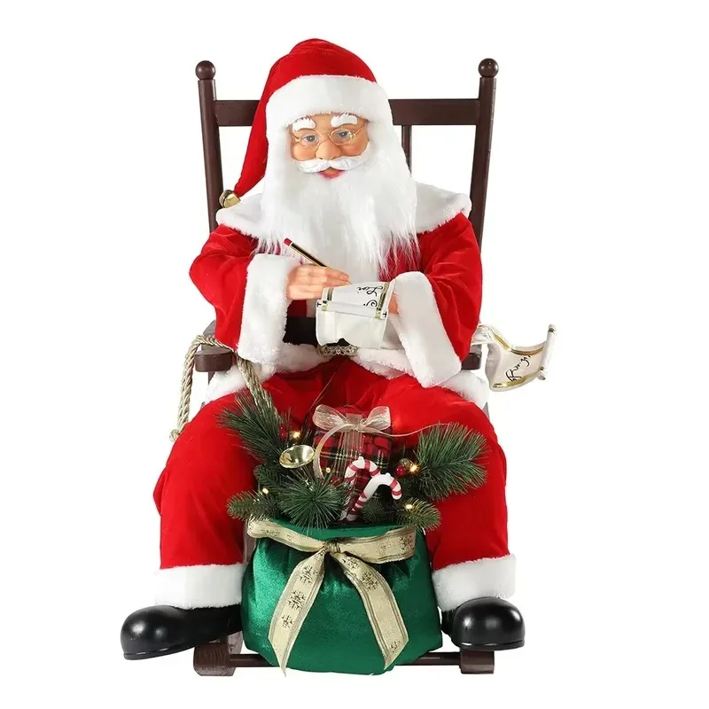 80Cm Christmas Animated Seat Santa Claus with Lighting Decoration Festive Statue Collection Tradition