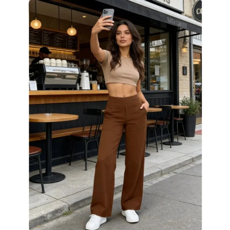

2026 Women's Cotton Blend Knit Pants Elastic High Waist Roomy Thigh Pockets for Yoga Studio Outdoor Sport and Sleep