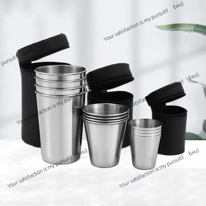 4Pcs Outdoor Practical Travel Stainless Steel Cups Mini Set Glasses For Whisky Wine With Case Portable Drinkware 30ml/70ml/170ml