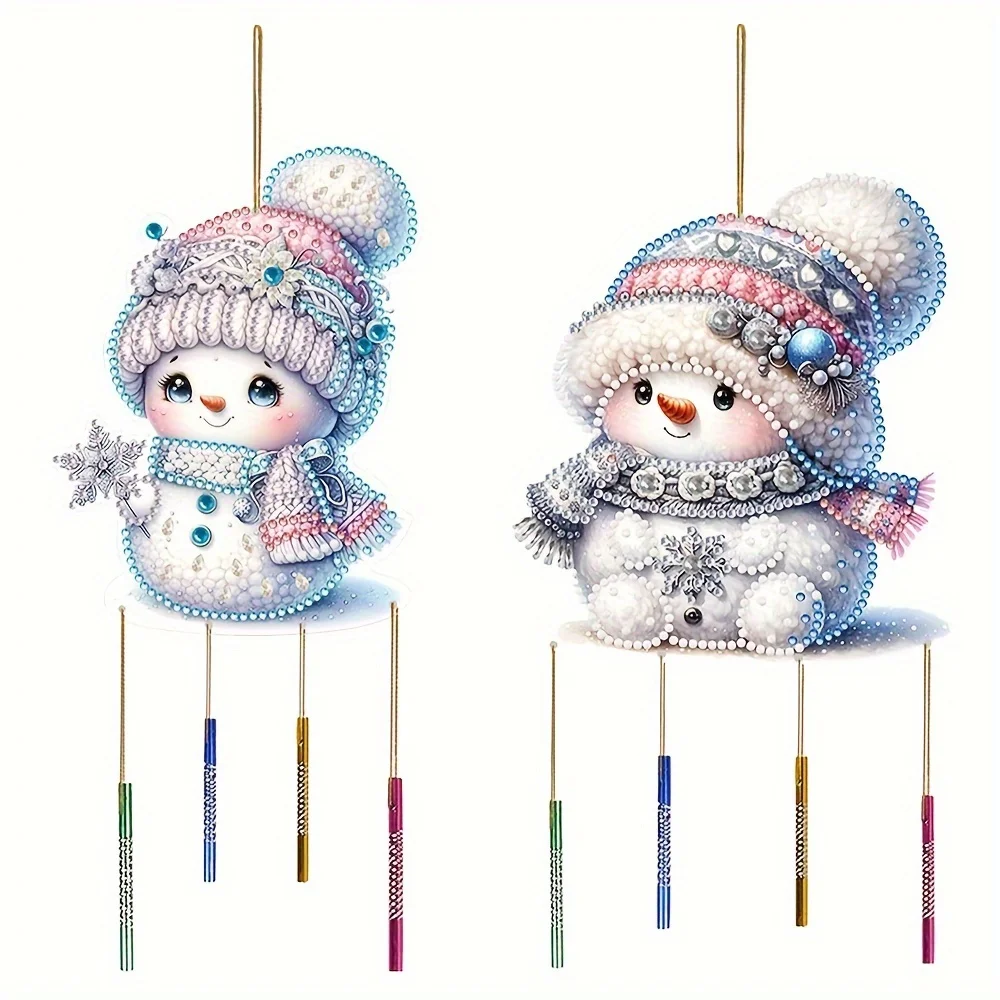 

2-pack Snowman Pattern Diamond Painting Wind Chimes DIY Double-sided