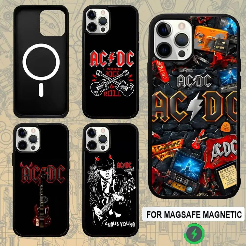 

AC ROCK DC Band Phone Case For IPhone 16e,16,15,Pro,Max,14,Plus,13,12,11 Magesafe Magnetic Wireless Charge Cover