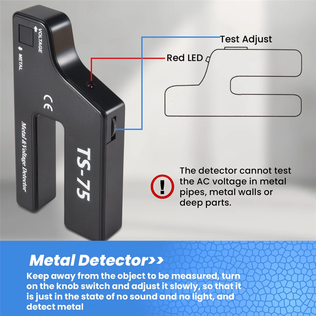 Handheld Metal Voltage Detector, Cable Pipe Wire Detection, Pipeline Wiring Detector TS-75 ZJY
