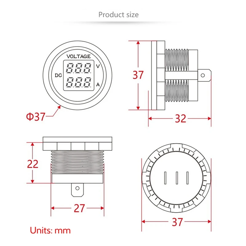 Car LED Digital Voltmeter DC 12V/24V LED Dual Voltmeter Ammeter Voltage Gauge For Car Boat Universal Waterproof