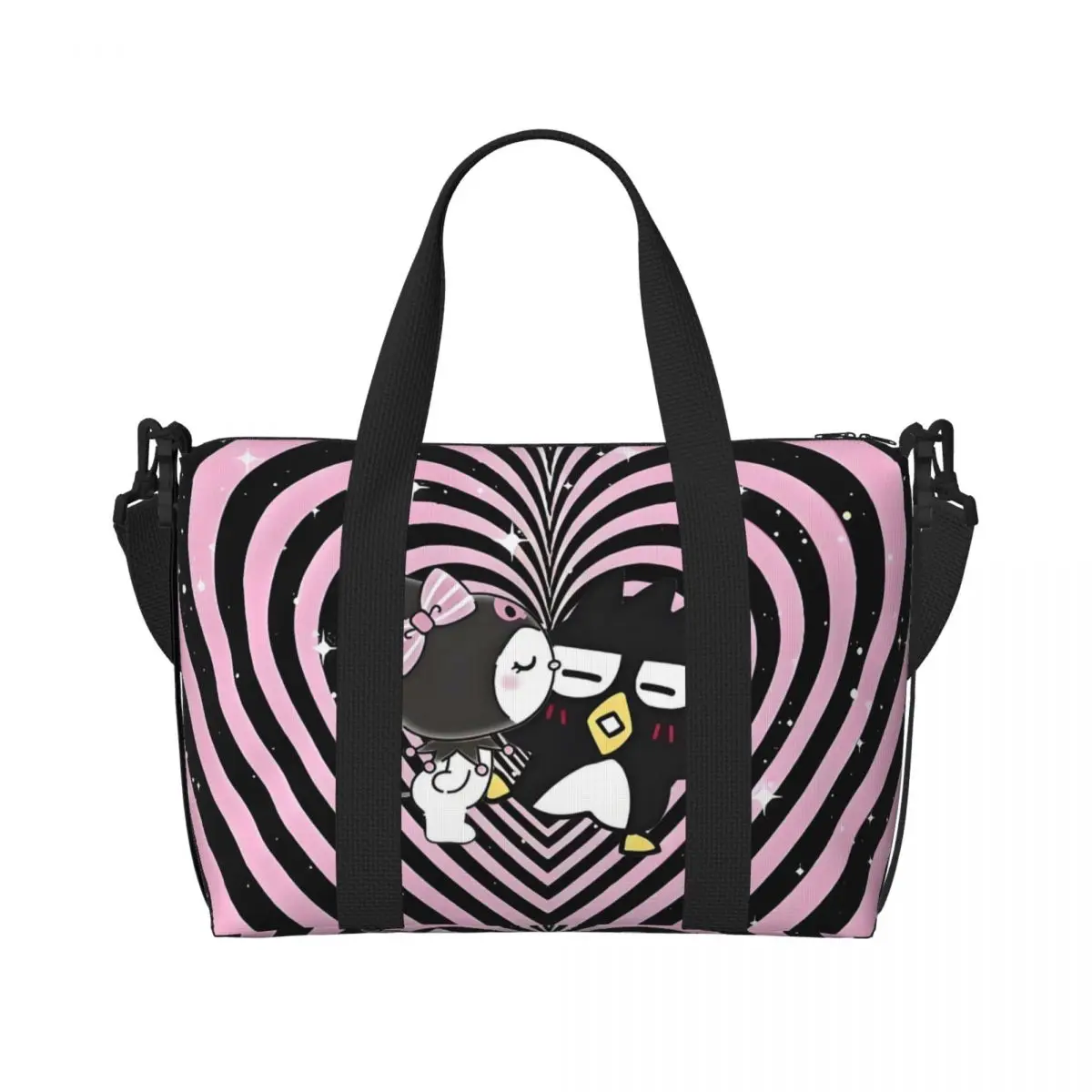 

Custom Cartoon Sanrio Badtz Maru Beach Tote Bag for Women Extra Large Gym Carry On Anime Penguin Kawaii Travel Shopping Bags