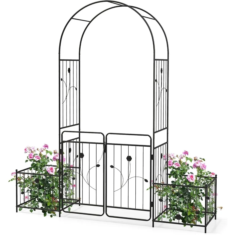 

Garden Arch with Planter - Metal Garden Arbor with Gate, Wedding Archway Pergola for Lawn Patio Bridal Party Decoration