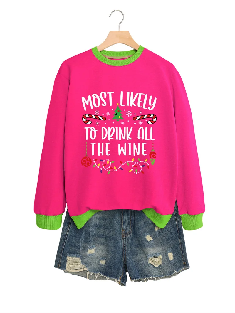 New autumn and winter cotton most likely to drink all the wine simple and comfortable sports women's crew-neck hoodie