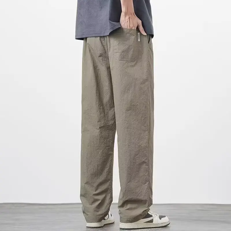 夏用薄手カジュアルパンツ アイスシルク速乾スポーツルーズストレートレッグメンズファッションワイドレッグパンツデイリーウェアロングパンツ