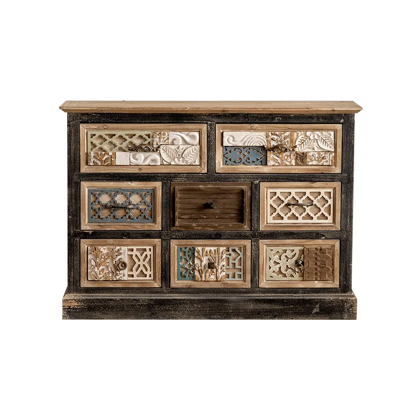

Retro wooden chest cabinet, drawer decorative storage cabinet, solid wood porch cabinet