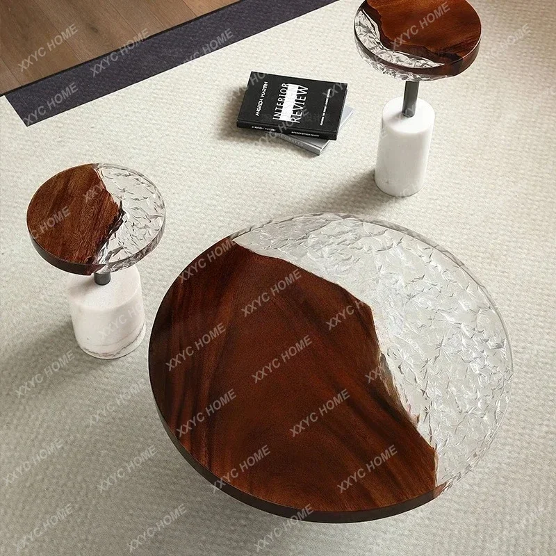 

L Walnut solid wood coffee table minimalist natural marble round coffee table