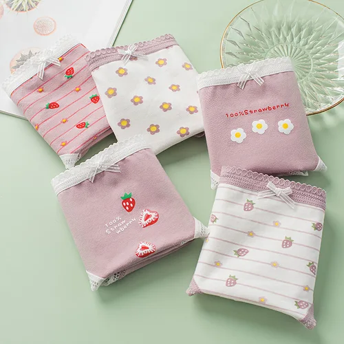 여아용 귀여운 프린트 팬티, 어린이 코튼 부드러운 항균 브리프, 아기 속옷, 얇은 통기성 팬티, 7 + y, 5 개  Best5