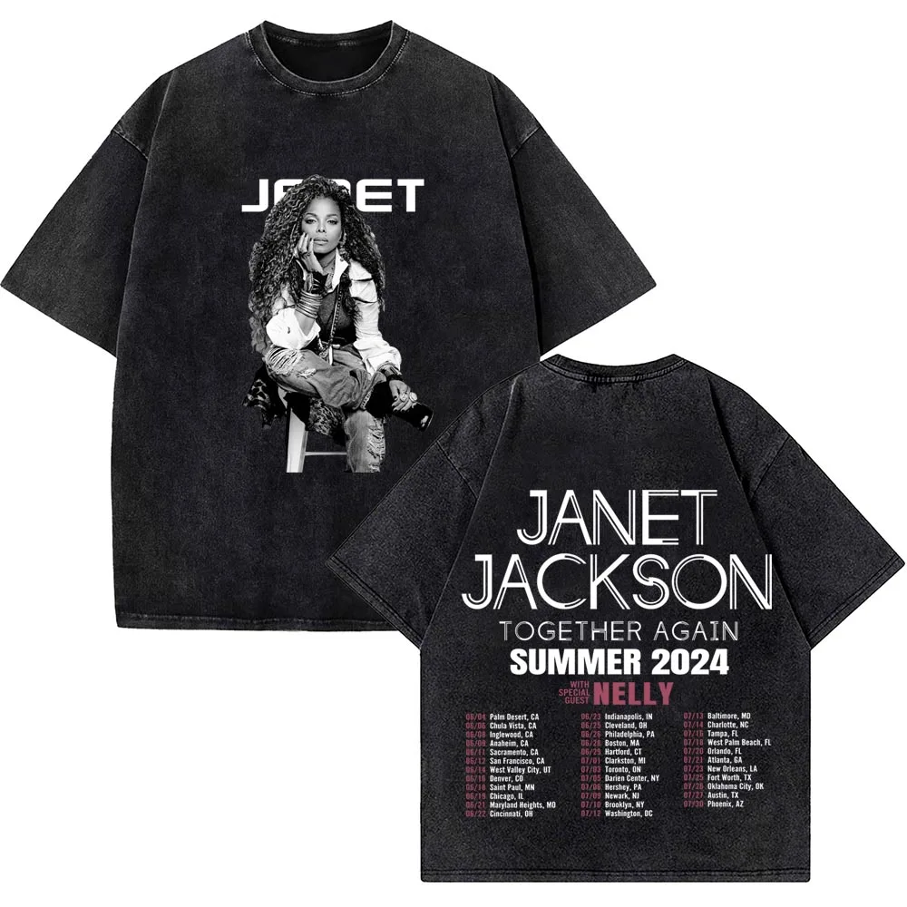 Janet Jackson Vintage Together Again Summer 2024 Washed Tshirt Casual Harajuku Short Shirt