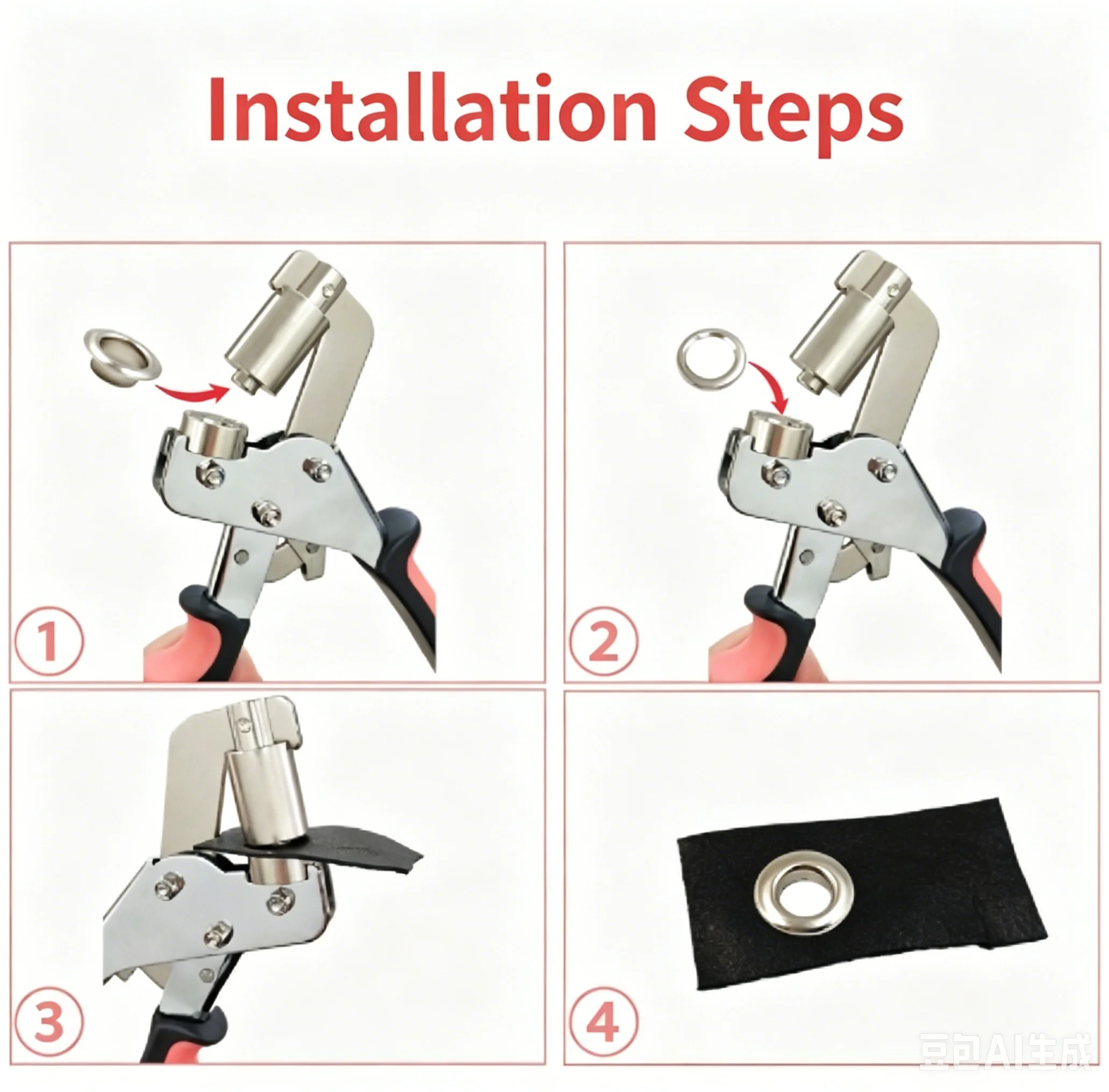 Handheld Grommet Tool Kit with 10mm Silver Grommets Portable Hole Punch Pliers Manual Press Machine - view 3