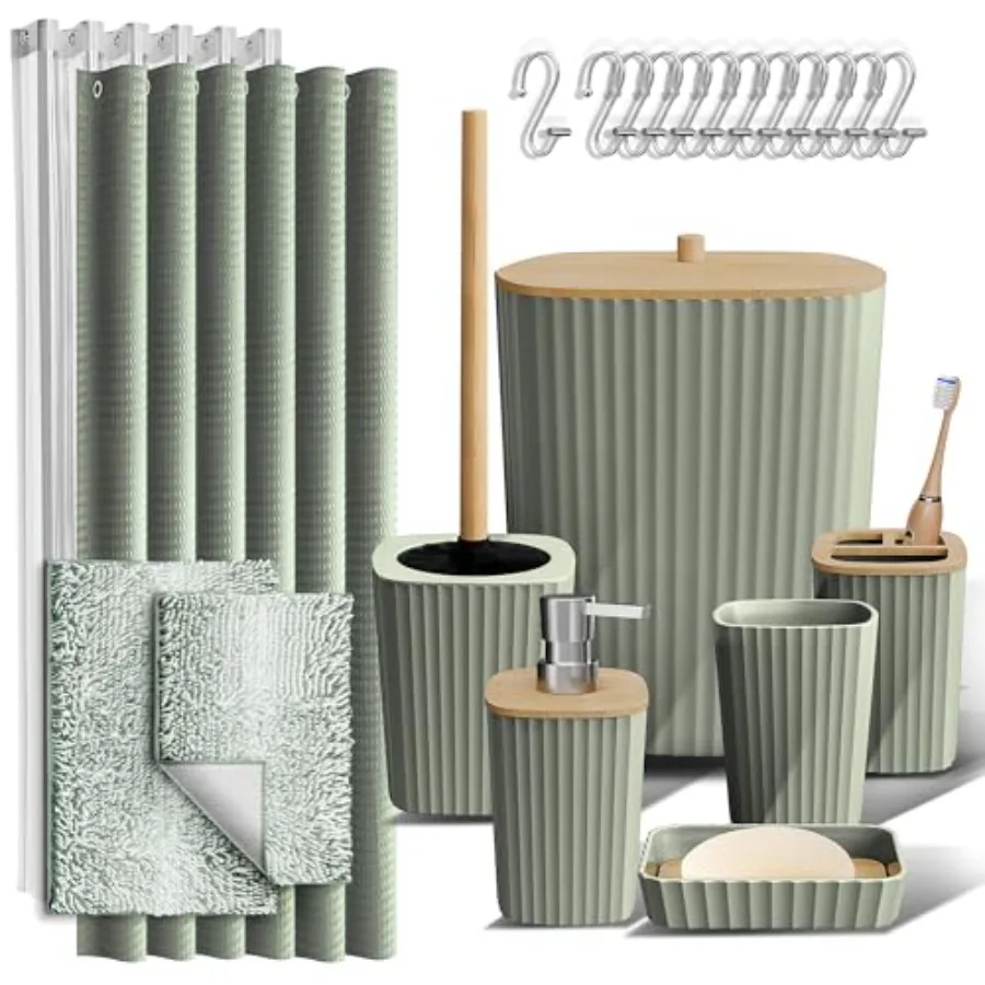 

Clara Clark Bathroom Accessories Set - Bathroom Set Bathroom Sets with Shower Curtain and Rugs Shower Curtain Set with Trah Can