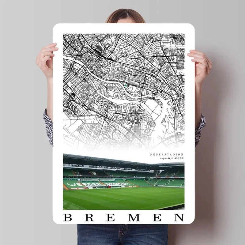 ملصق ملعب Werder Bremen خريطة علامة معدنية لتصميم الغرفة لوحات القصدير المخصصة لتزيين جدران الفن الداخلي العتيق