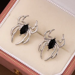 Silver Color Metal Spider Earrings with Black Acrylic Horse Eye Bead Halloween Statement Earrings for Women Gift Jewelry