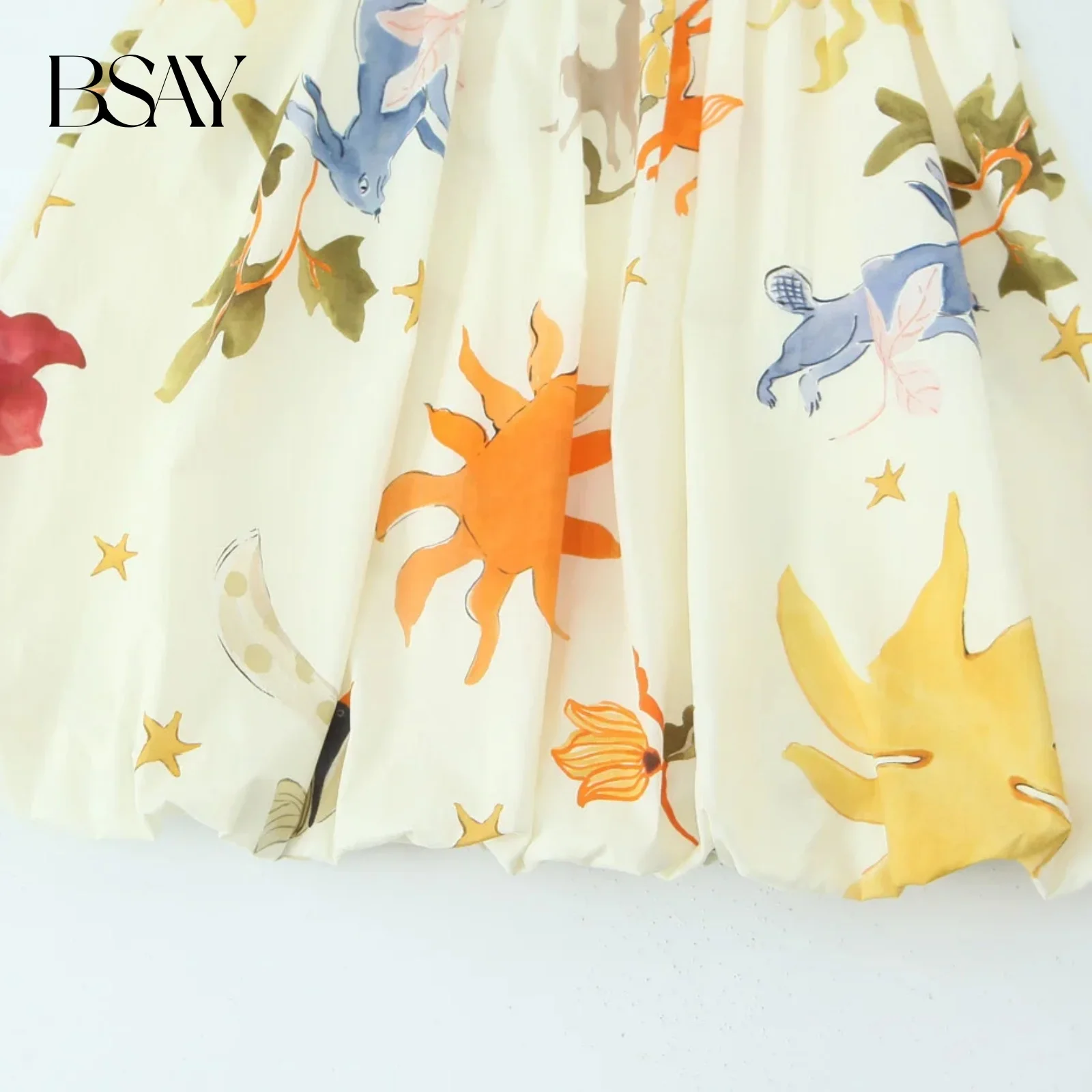 BSAY Women Fashion Summer Printing Loose Side Zip Sleeveless Backless Sling Mini Dress Chic Female French Elegance Evening