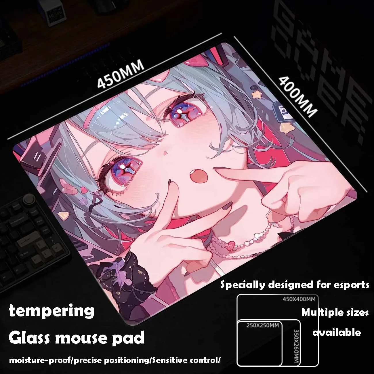 

Cute Girl Glass Mousepad Sora Game Mouse Pad Customized Pattern Tempered Smooth Gaming Desk Mat Fps Esports Office Gaming