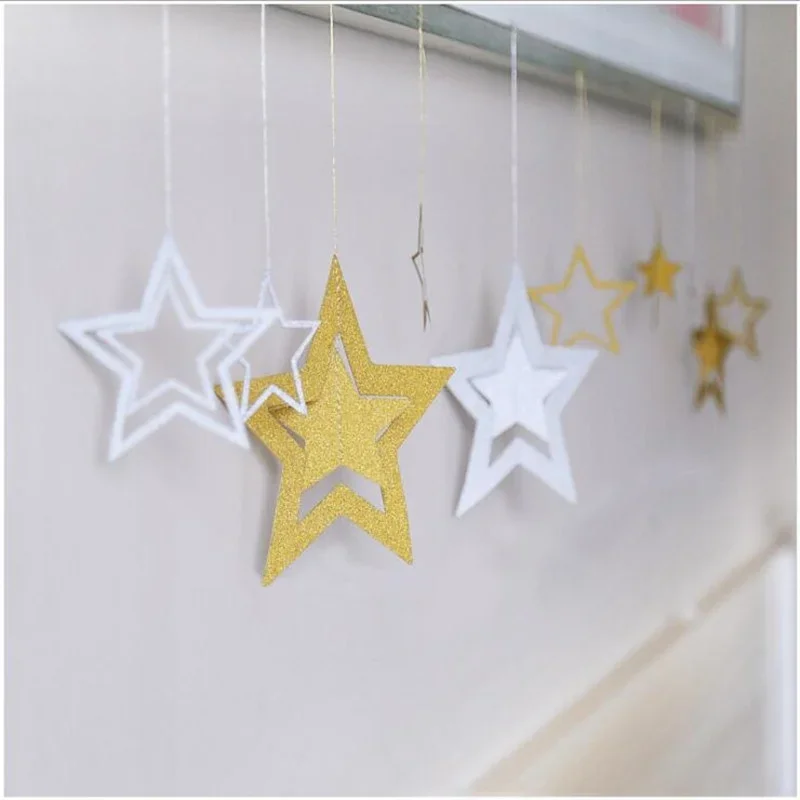 7Pcs/set Hollow Star Paper Garlands Banner Hanging for Wedding Christmas Decorations Kids Birthday Party Supplies Baby Shower