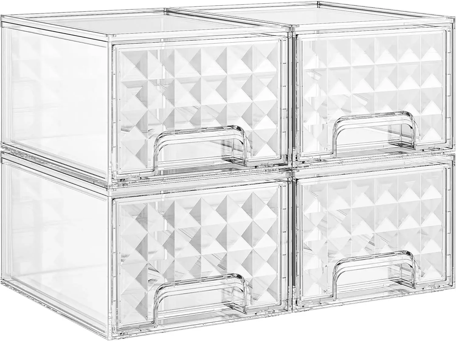 

4 Pack Clear Stackable Storage Drawers, Acrylic Makeup Organizer, Plastic Bathroom Organizers and Storage Bins For Vanity Desk