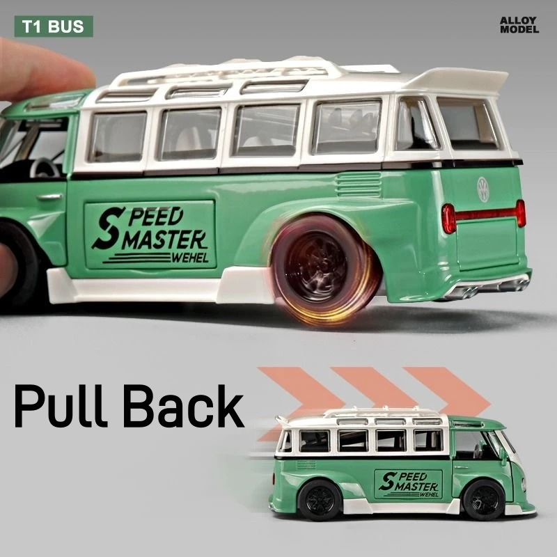 1:32 Volkswagen BUS T1 Alloy Miniature Car Diecast Metal Scale Car Model Sound＆Light Collection Kids Modified Vehicles Toy Gift