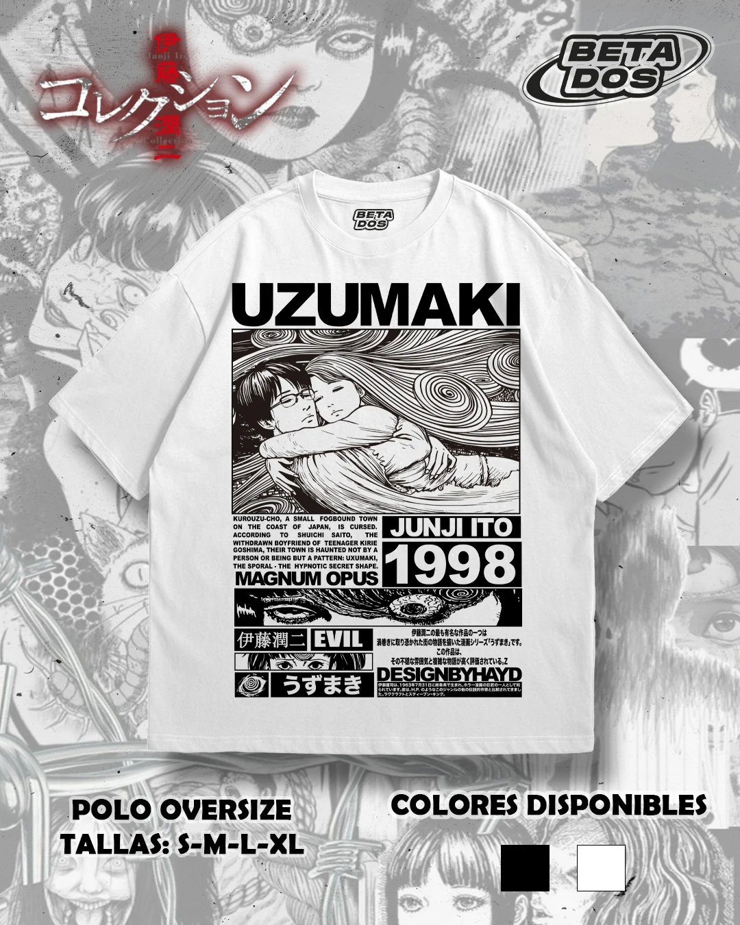 Camiseta japonesa Junji Ito Uzumaki para hombre y mujer, Camiseta de Manga corta de Anime de terror, Camiseta informal de algodón Y2k de gran tamaño, ropa para hombre y mujer