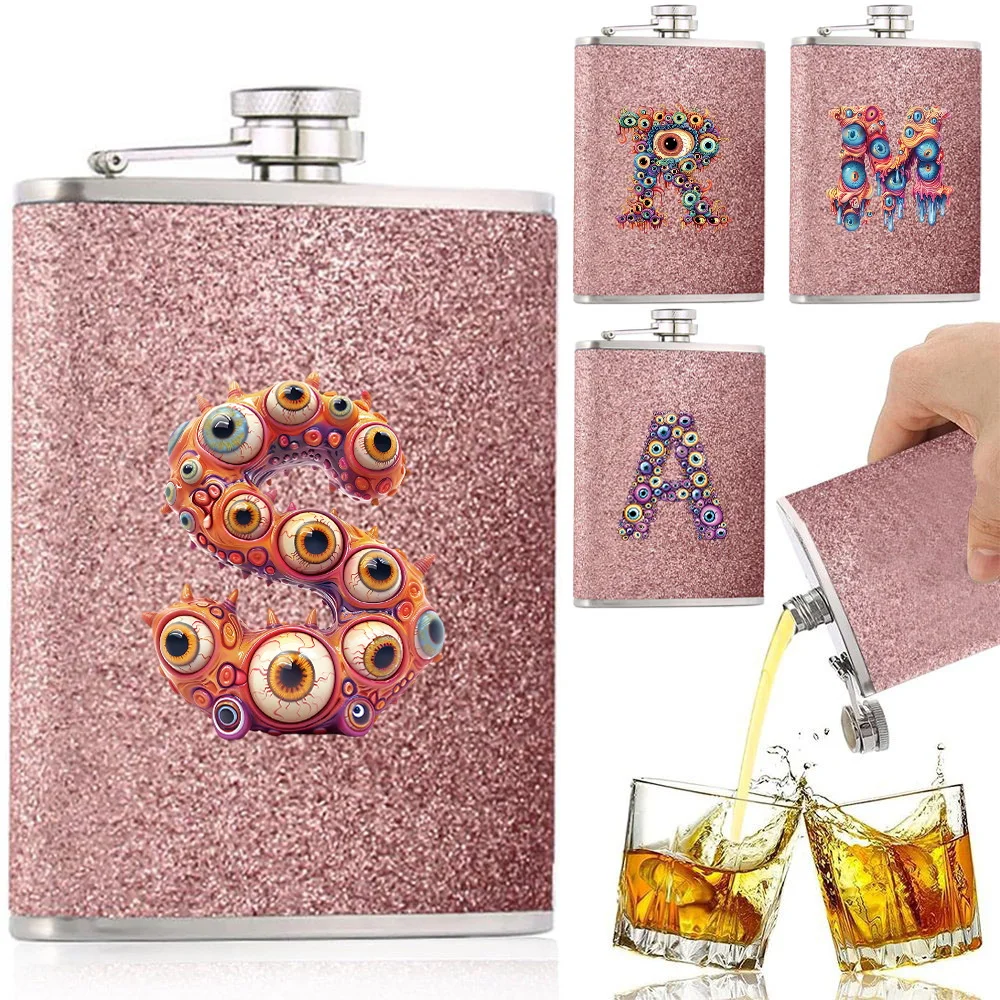 

8oz Portable Pocket Flask Fashionable Leak Proof Durable Drinkware Outdoor Stainless Steel Liquid Container Eyelets Pattern