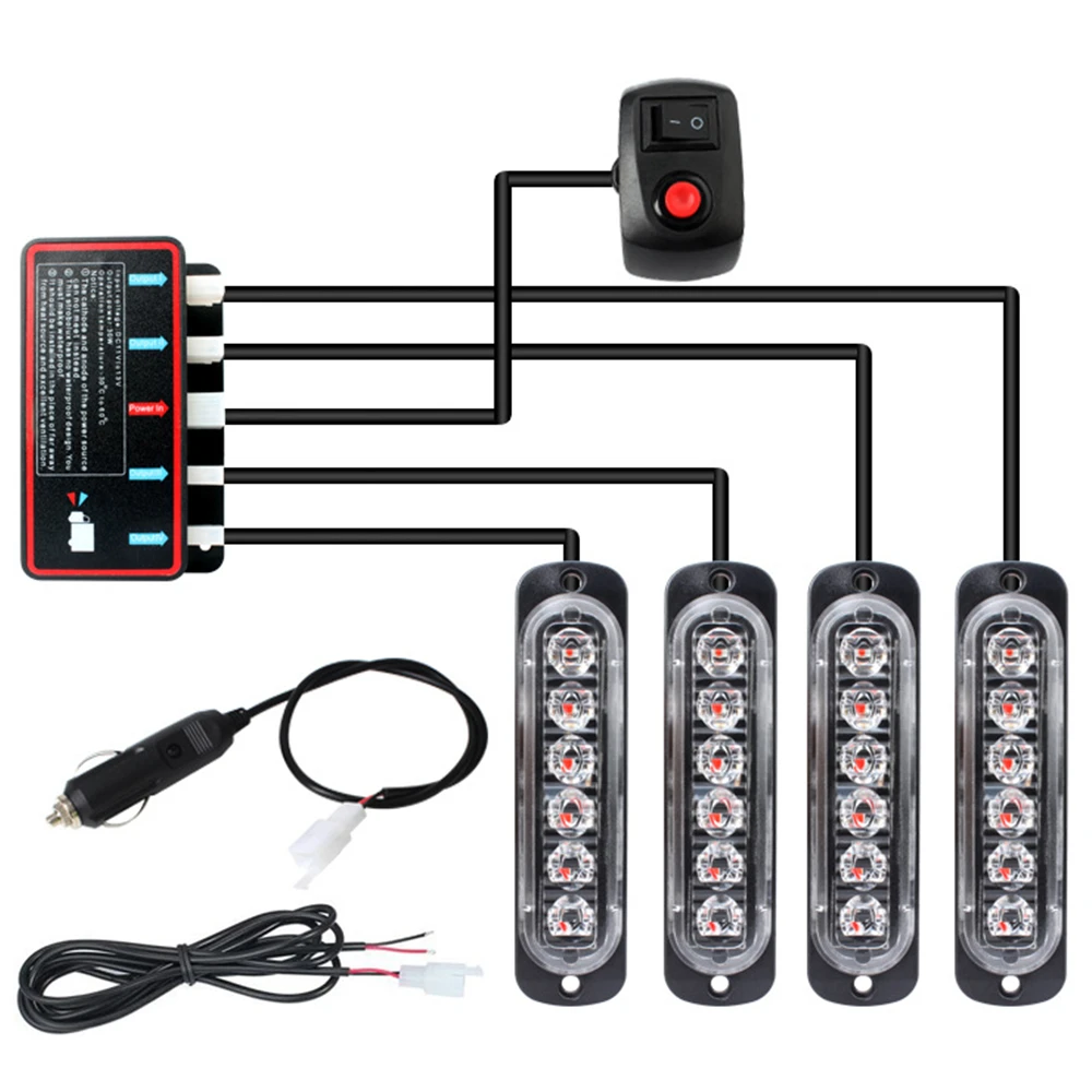 1 Set 12V Strobe Lights For Car Emergency Ambulance Police Flashing Light With Switch Red White Amber Blue