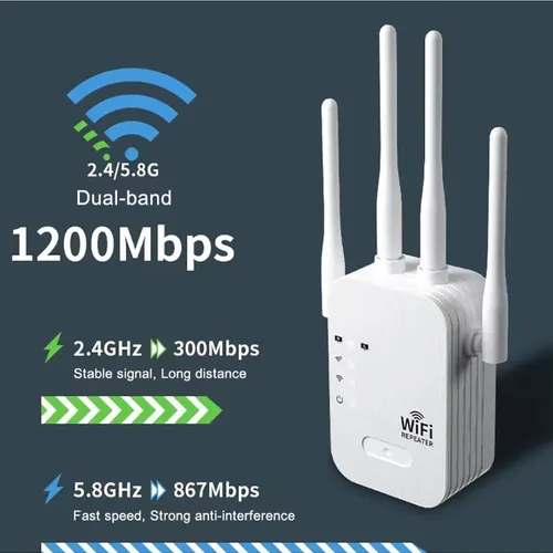 1200Mbps 와이파이 리피터 무선 익스텐더 와이파이 부스터, 5G 2.4G 듀얼 밴드 네트워크 증폭기, 장거리 신호 와이파이 라우터 홈 