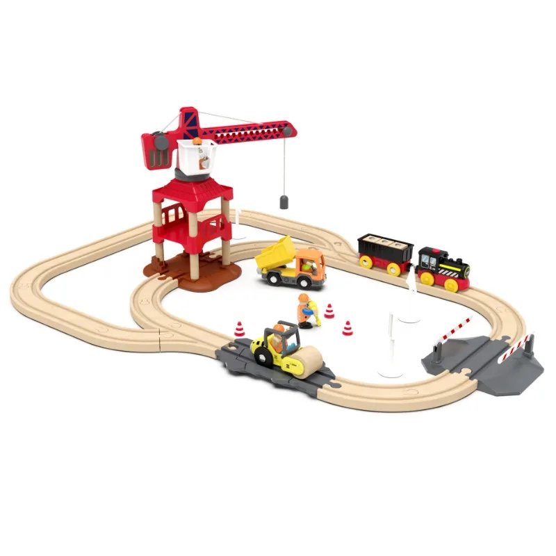 Wooden Railway Track Set Electric Train Magnetic Model Car Diecast Slot Fit All Brand Biro Wood Track Assemble Toy Boy Gift