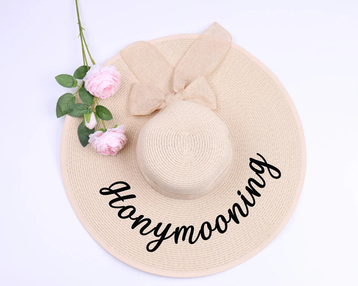 Personalized Floppy Hat Beach Sraw Sun Hat Monogram our Custom Text Bridesmaid Gift Idea Custom Text Bridesmaid Gift Beach Hat