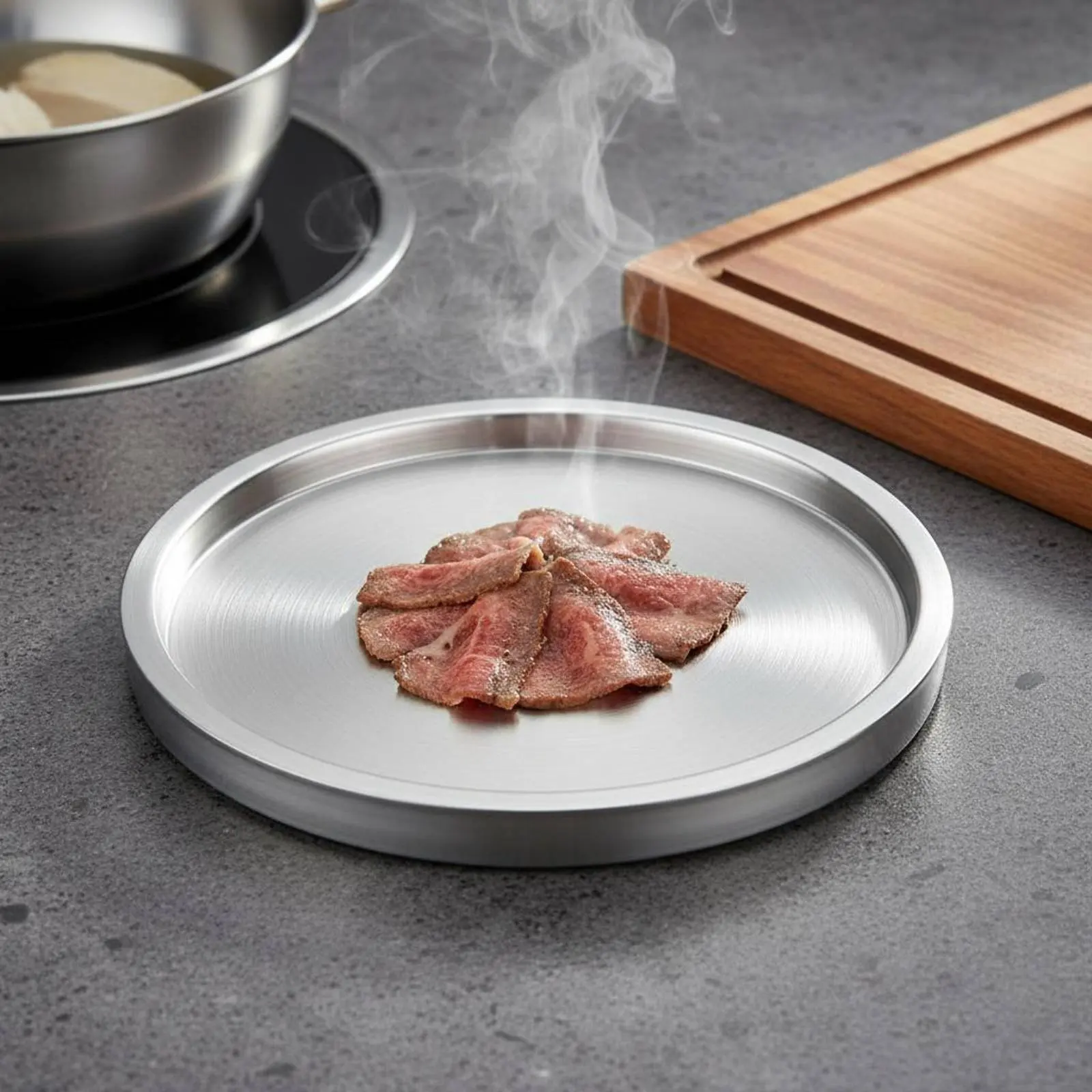 Bandeja para Servir Barbacoa Coreana, Plato Redondo de Acero Inoxidable de Larga Duración, Bandeja de Acero Inoxidable Apta para Lavavajillas para Chefs