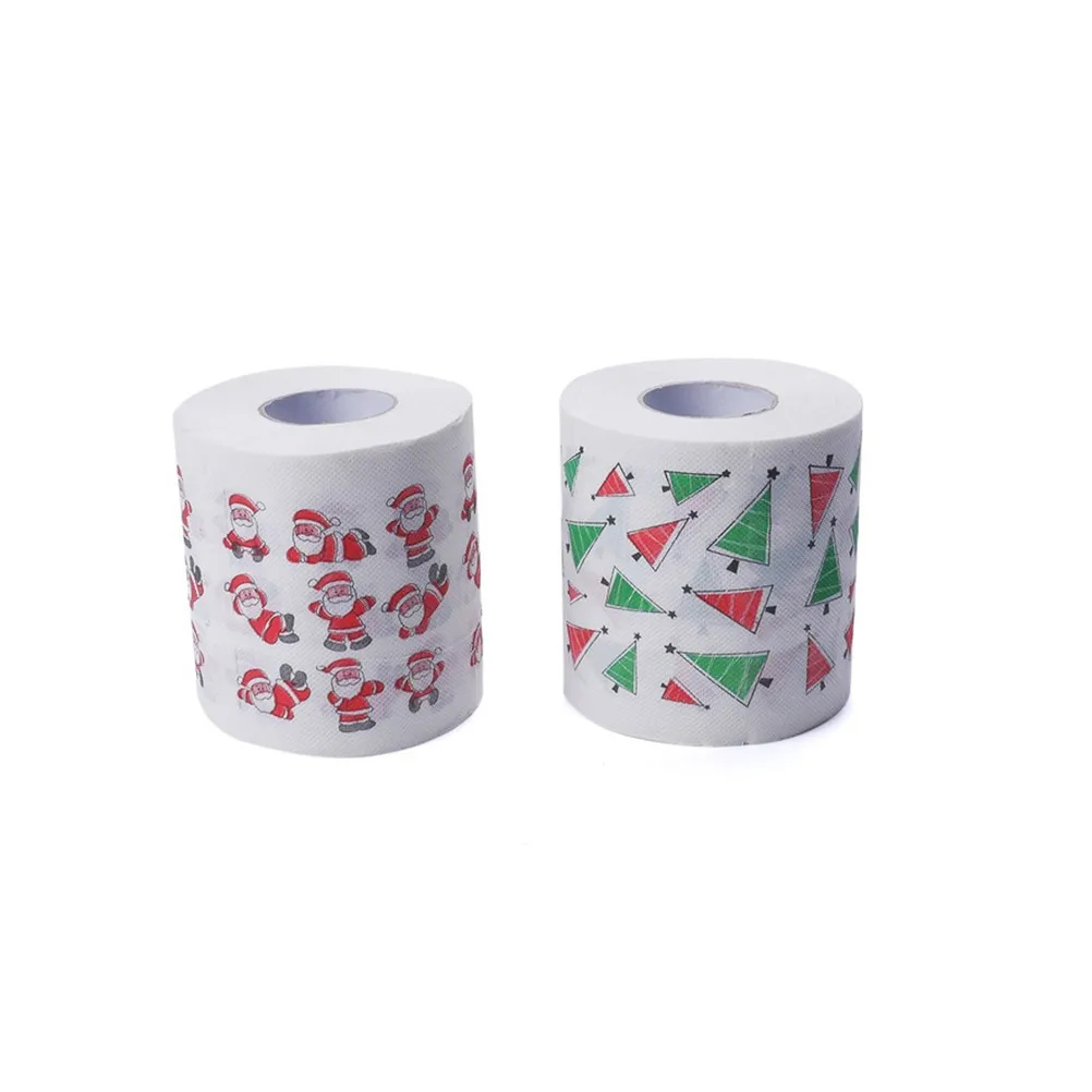 Eco Friendly Christmas Tree Tissue Roll Xmas Santa Printed Toilet Paper for Kitchen Bathroom Holiday Xmas Roll Paper