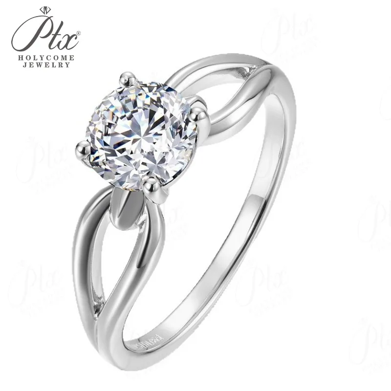 925 Sterling Silber Ring Moissanit Rundschliff D-Farbe für Damen Hochzeit Verlobung Ehering Charms Holycome Schmuck – Detail 1