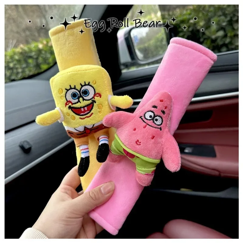 Sponge Cute Bob Plush Doll Car Seat Belt Cover Cartoon Car Interior Decoration Accessories Wear Resistant Dirt Resistant Cover