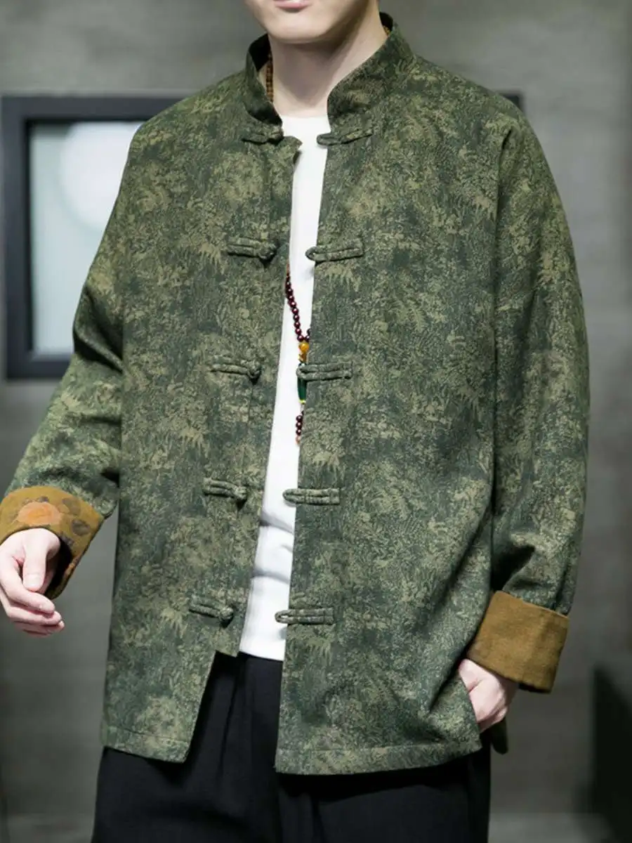 Chaqueta Retro de Hombre con Botones y Mangas Enrollables, Tallas Grandes, Estilo Zen, Ropa Étnica, Casual para Primavera