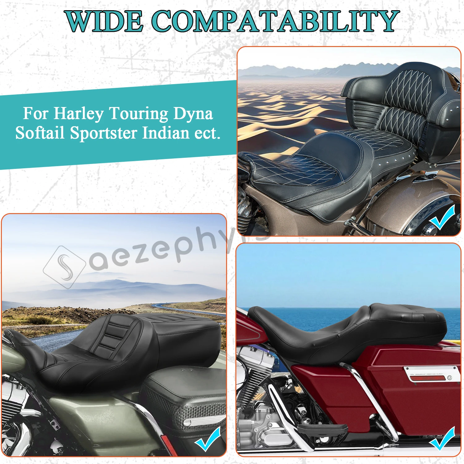 32" L x 17" W Motorcycle Rain Waterproof Seat Cover Two-Up Seat Protector Bra for Harley Touring Softail Dyna Electra Road Glide