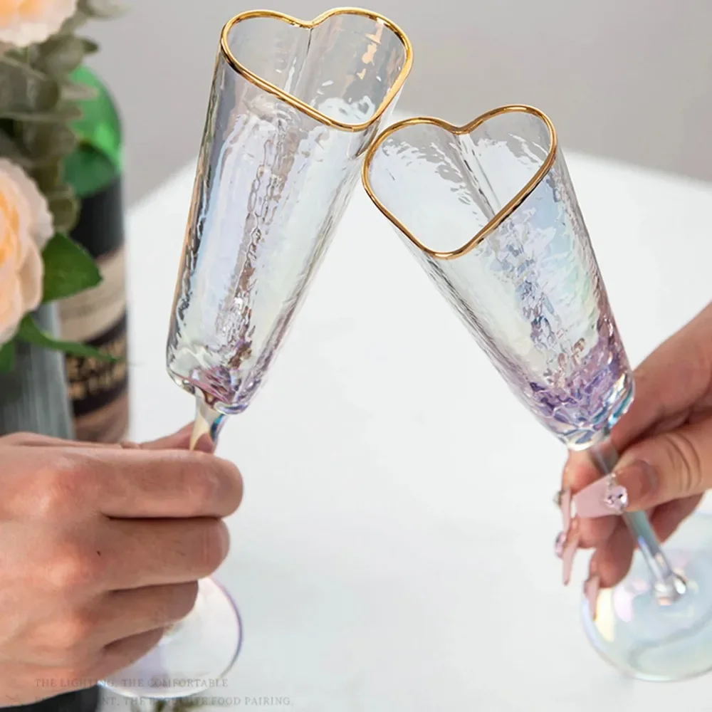 Golden Rimmed Heart Shaped Champagne Goblet, Crystal Glass Wine Cups, Durable Wedding Party Wine Drinking Glass, Household Fashi