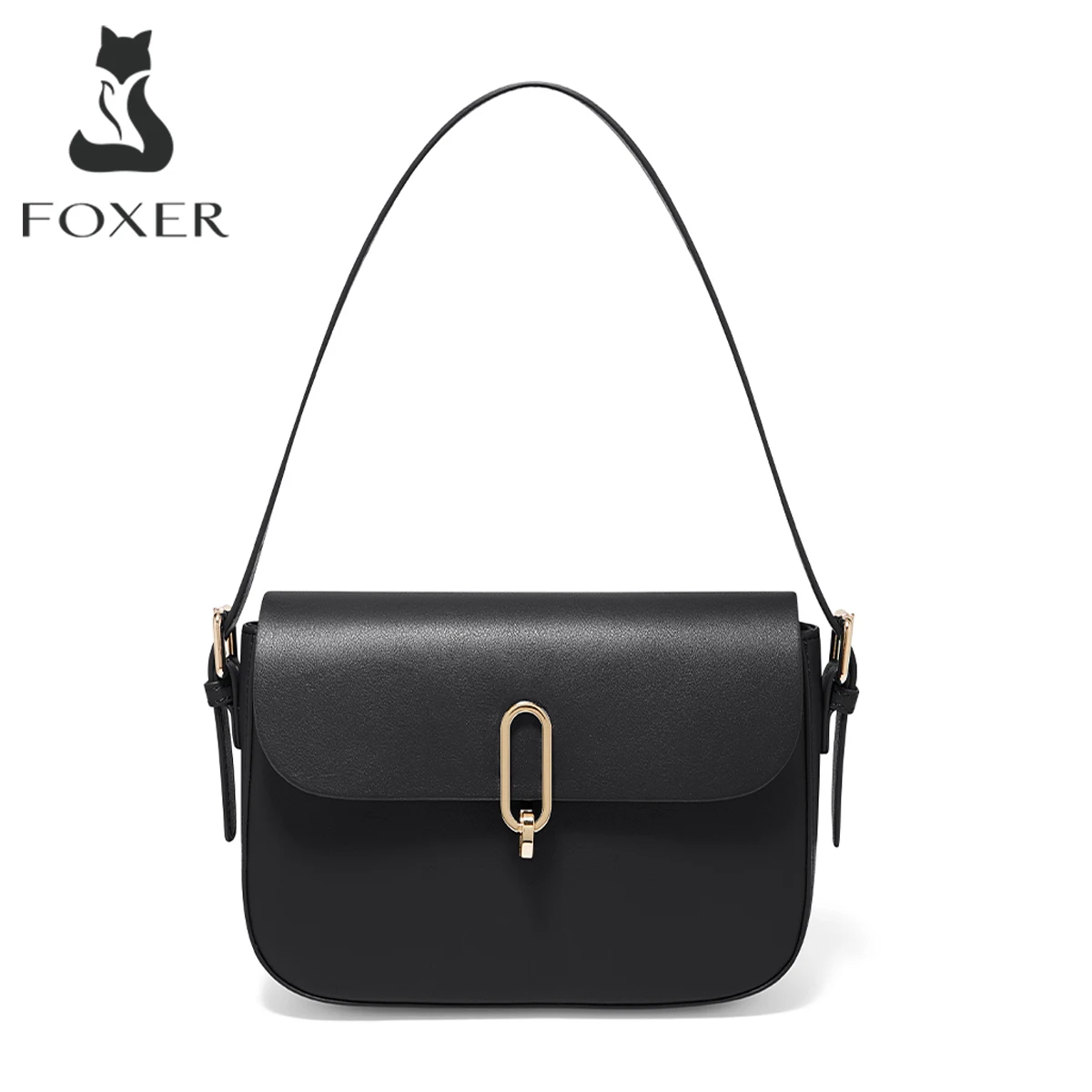 

FOXER Female Shoulder Bag Cowhide Leather Simple Elegant Square Bag Women's Underarm Bag Luxury Cross body Purse New Year Gift