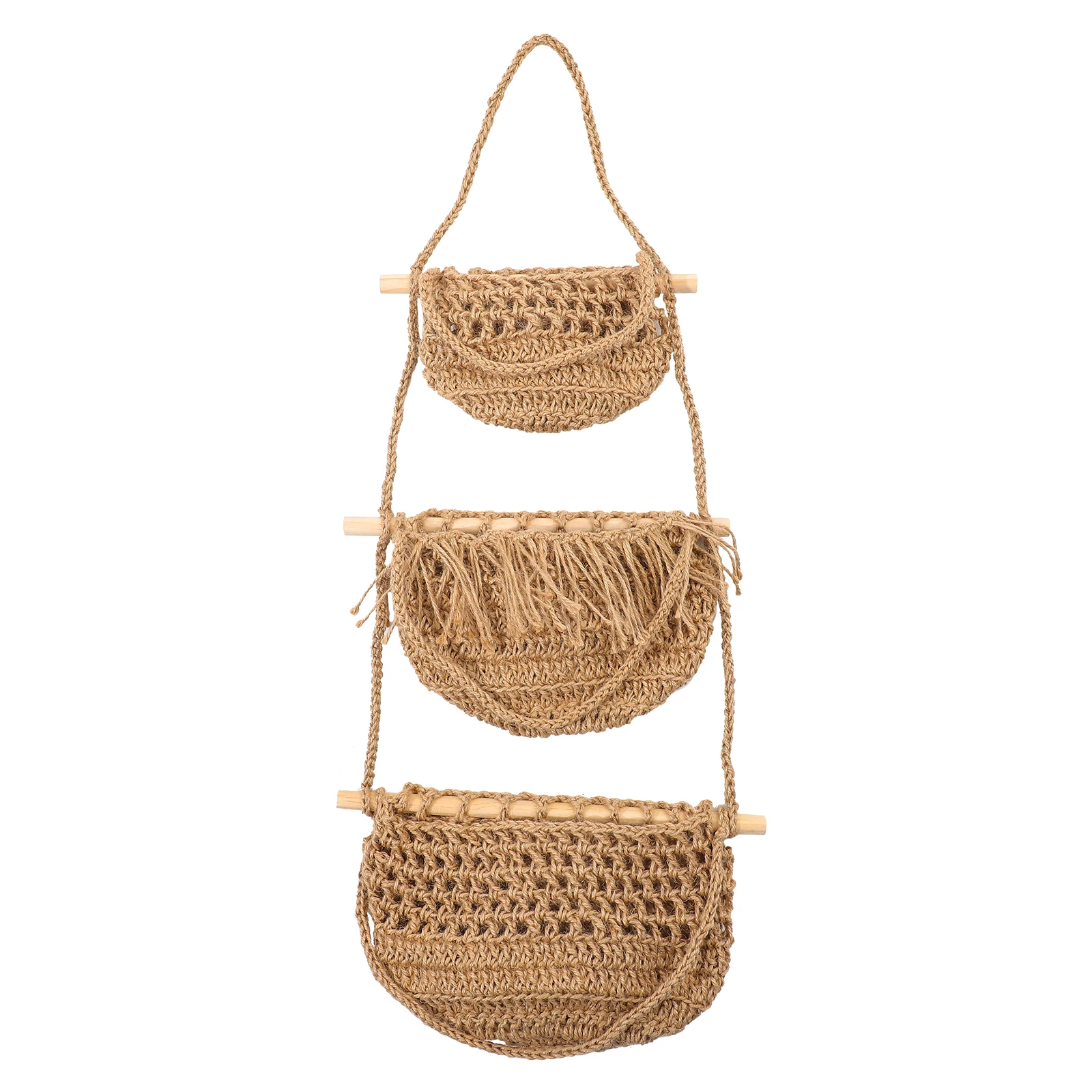 

3 Tier Hanging Fruit Basket Woven Wall Kitchen Organizer Vegetable Storage Holder Banana Potato Multi Function Bohemia Style