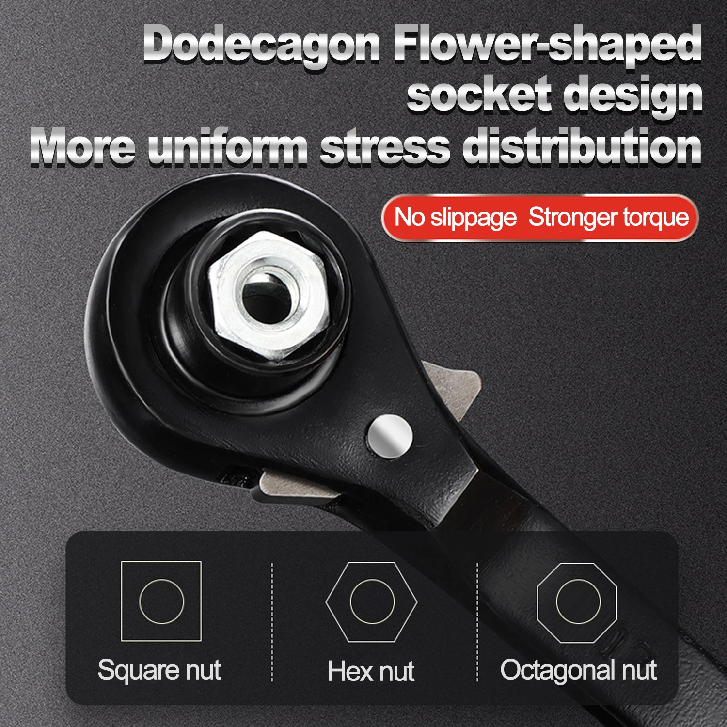 10-19mm Ratchet Wrench Socket Plum Blossom Multifunctional Pointed Tail Adjustable Sockets Adapter Hand Tools Wrenches view 2