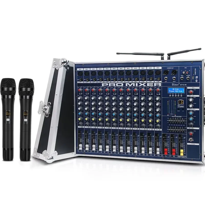 OEM GT12M High Power 2400W *2 Professional 12 Channels Power Mixer Amplifier With 2 Microphones With Sound Box