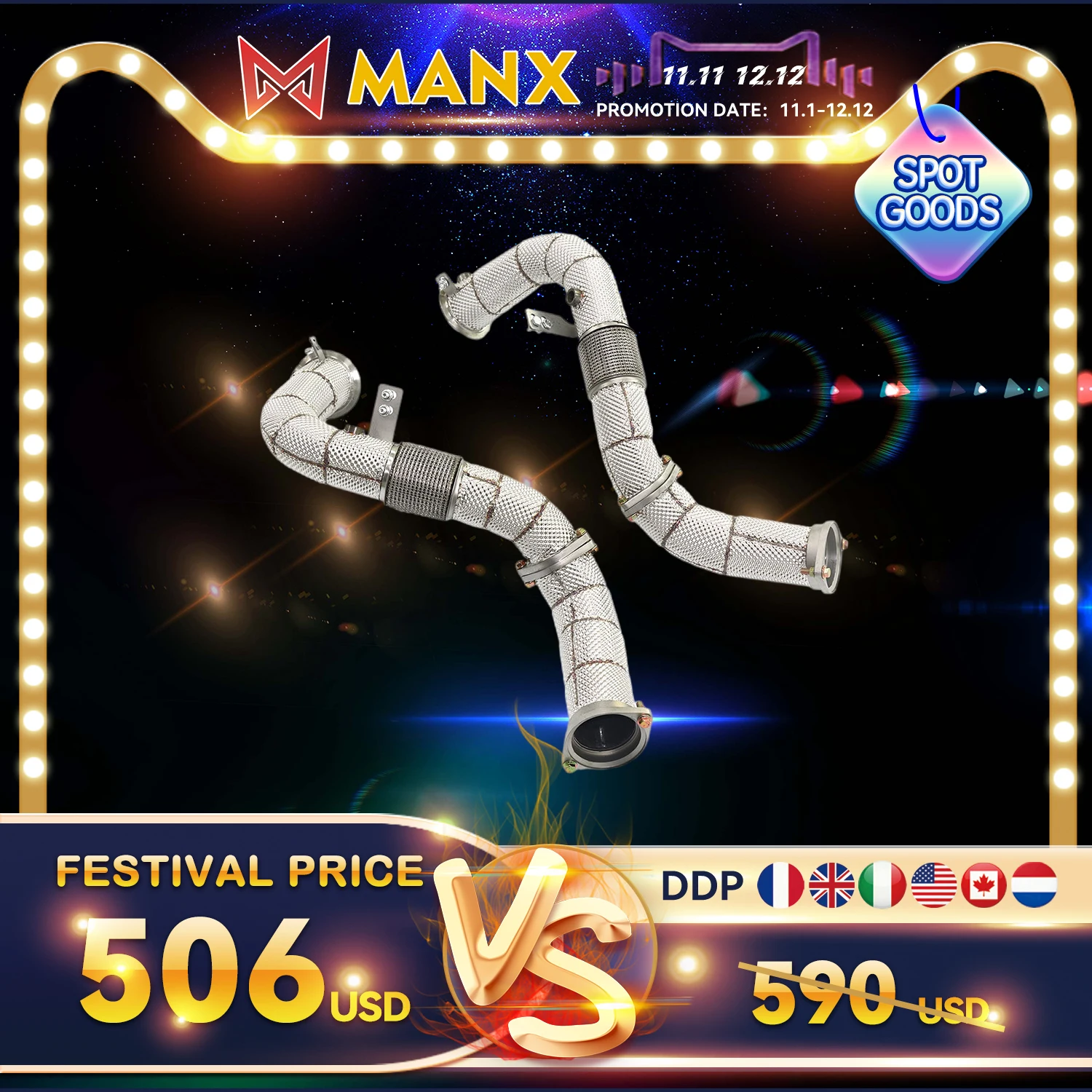 

11.11 Выхлопные системы MANX для BMW M5 G90 4.4T 2024+ Наконечники Downpipe SUS304 Тепловые экраны повышенной мощности