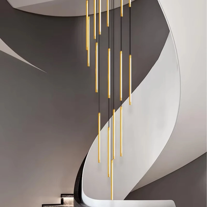 

Современные роскошные линейные люстры, минималистичный черный подвесной светильник для лестницы, стройный хол отеля, вилла, лестница на чердаке, светодиодный светильник