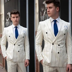 Traje de 2 piezas para hombre, Blazer blanco a rayas finas, pantalones de trabajo, ropa de moda para novio, negocios, fiesta de graduación, informal, a medida